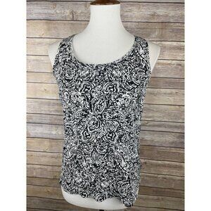 Banana Republic XS Petite Racerback Blouse Black White Paisley Boho Top Layering